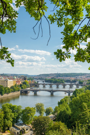 Prague old town cityscape with Charles bridge and Vltava river, Czech Republicの写真素材