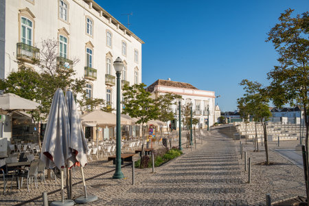 Tavira town central Praca da Republica square, Portugal.のeditorial素材