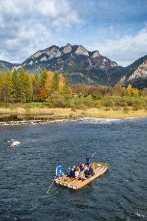 Traditional rafting on the Dunajec River on wooden rafts, Polandのeditorial素材