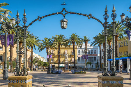 Statue of the Immaculate Conception in the Plaza de la Laguna in Ayamonte, Spainのeditorial素材
