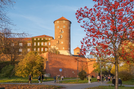 Wawel castle on the bank of Vistula river in Krakowのeditorial素材