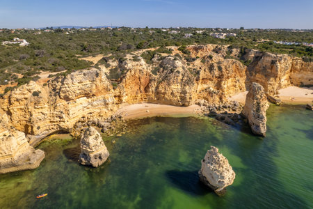 Beautiful Praia da Marinha beach in Algarve region, Portugal.の写真素材