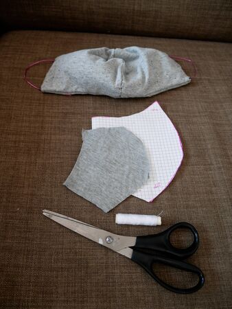 Do it yourself gray face mask set and scissorsの写真素材