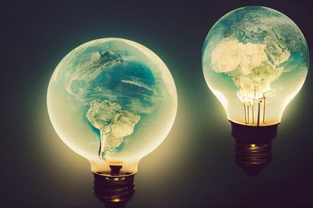 earth in a bulb illustration. High quality drawing of bulb of our planet .の写真素材