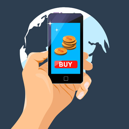 Send money via smartphone. Concept for mobile banking and online paymentのイラスト素材