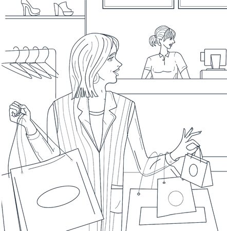 Crowd people in the shop. Vector doodleのイラスト素材