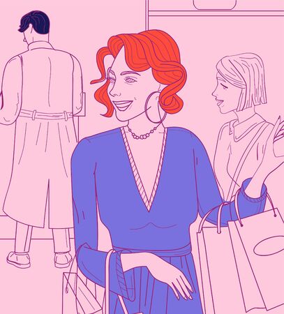 Crowd people in the shop. Vector doodleのイラスト素材