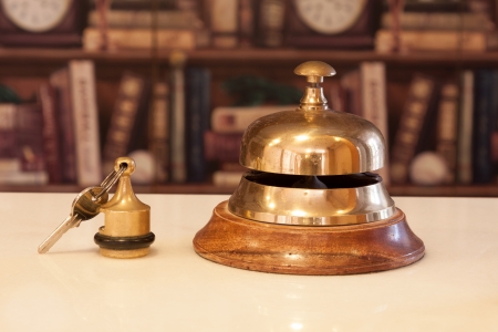 Ring bells in reception in Hotel in Santorini island  Greeceの写真素材