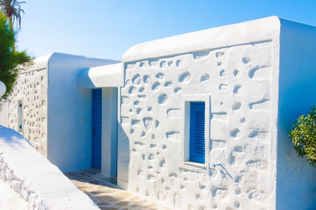 View of traditional houses in Mykonos Island Greece Cycladesの写真素材