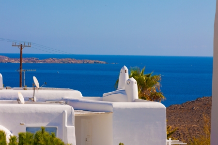 Traditional chimneys at Mykonos island greece cycladesの写真素材