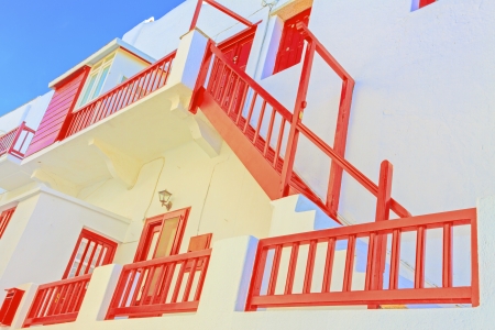 Greece Santorini, beautiful red wooden framesのeditorial素材