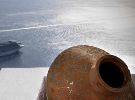 Greece santorini pot at imerovigli amazing view to the seaの写真素材