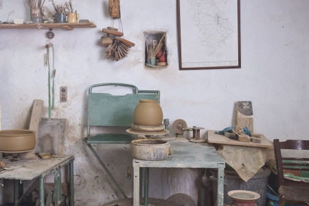 Greece Sifnos,traditional house workshop interiorの写真素材