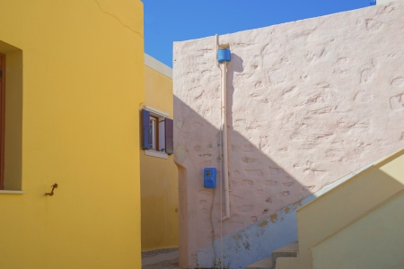 Greece Siros, traditional view of narrow streets and tiny walk paths in chora, Siros is a Greek...