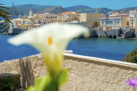 Greece Syros island artistic view of main capitol, also known as little venice at summer time, Syros is located in Cycladesの写真素材