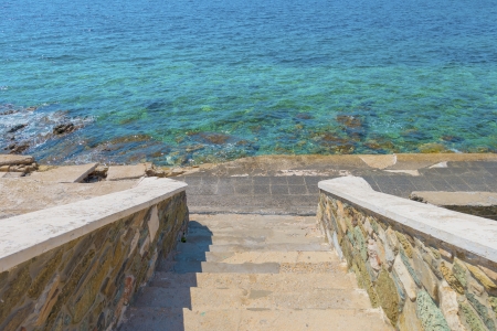 Greece Syros, stairs  to sea water, Greece Cyclades islandsの写真素材