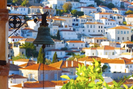 Old aged bell in church at Hydra island in Greece at saronikos gulfの写真素材
