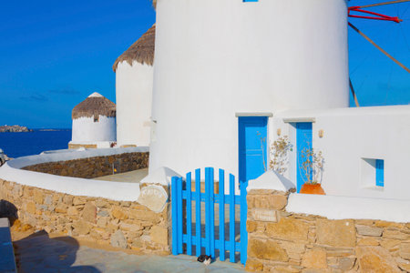 Rear view of Windmill in Mykonos island cyclades Greeceのeditorial素材