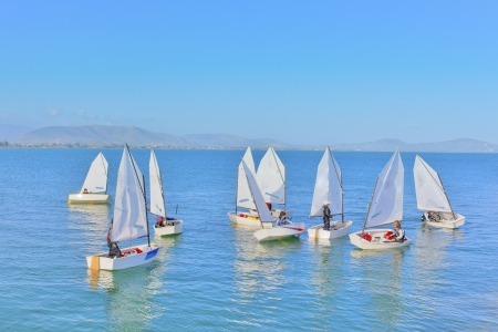 Sailing in Greece,Sail training of young children in Greek islandのeditorial素材