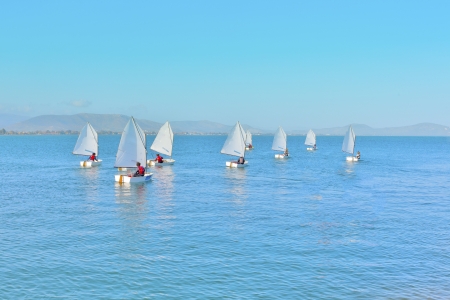Sailing in Greece,Sail training of young children in Greek islandの写真素材