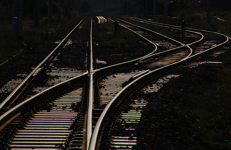 train platform at sunsetの写真素材
