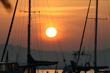 Summer Sunset Over Harbourの写真素材