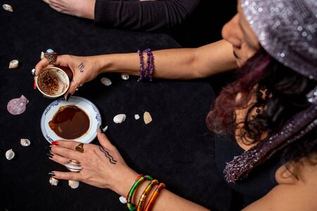 Turkish Coffee  and Fortune Telling lady. visit a fortune tellerの写真素材