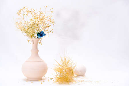 flowers in white vase on white background
