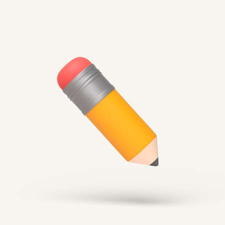3d simple pencil with red eraser icon on pastel background. Hight quality 3d illustration or render.の写真素材