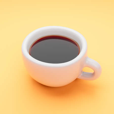 3d white coffe cup on yellow background with soft shadows 3d illustration. 3d render.の写真素材