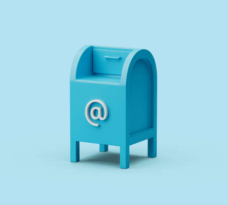 Simple postbox icon 3d render illustration in pastel blue backgroundの写真素材