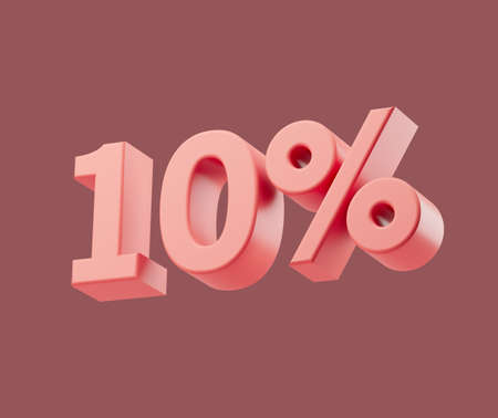 Sale 10 percent on pastel background. 3d render illustration. Isolated object