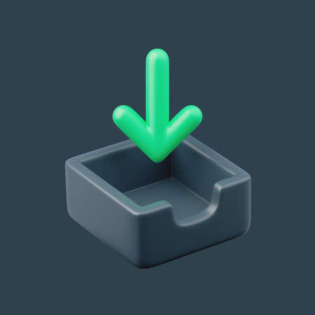 Download icon with green down arrow. Simple 3d render illustration on pastel background.