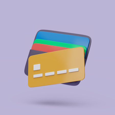 Wallet with credit carts icon. 3d simple render illustration on pastel background.の写真素材