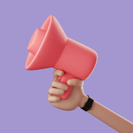 Cartoon hand hold simple gramophone. 3d render illustrationの写真素材