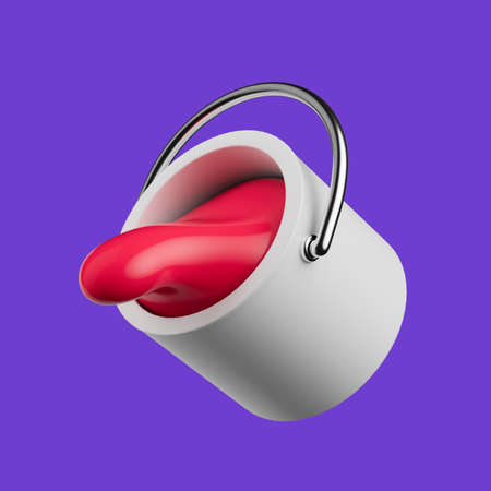 Simple paint bucket tool with red spill paint 3d render illustration.の写真素材