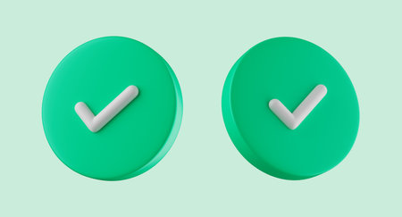 Simple success icon with check symbol on both sides 3d render illustration.の写真素材
