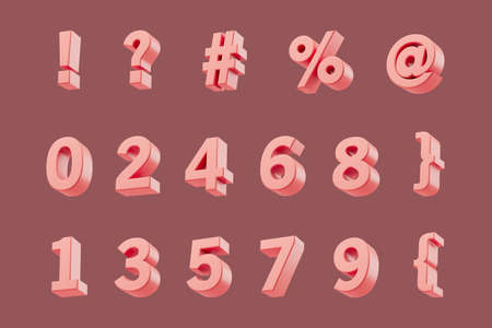 Simple shiny numeric symbols set 3d render illustration