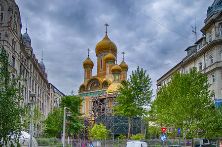 BUCHAREST, ROMANIA - Church of Saint Nicholas at downtown (old town) of city of Bucharest, Romania.の写真素材
