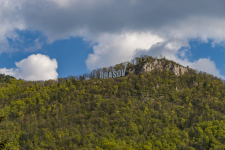 Brasov sign on the hill. Brasov, Brasov County, Romania.の写真素材