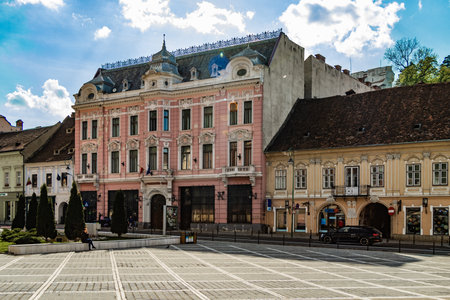 Brasov, Romania. The Brasov Council Square (Piata Sfatului), is the main central square of the old medieval city of Brasov.の写真素材