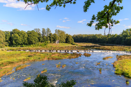 Kuldiga. Ventas-Rumba waterfall. The widest waterfall in Europe (249 m), of natural nature, a number of legends and historical events are associated with the waterfall.の写真素材
