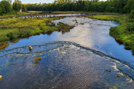 Kuldiga. Ventas-Rumba waterfall. The widest waterfall in Europe (249 m), of natural nature, a number of legends and historical events are associated with the waterfall.の写真素材