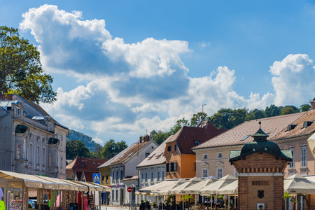 SAMOBOR CROATIA. The City center of Samobor, small town near Zagreb.の写真素材