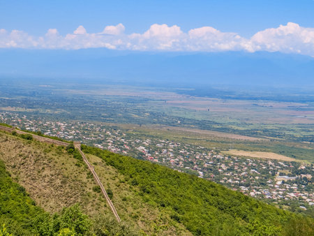 Beautiful panoramic view of the Alazani valley. Sighnaghi, Georgia. Region of Kakheti.の写真素材