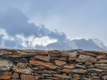Kazbegi Mountains in the morning surrounding the small town of Kazbegi in Georgia. Landscape on Kazbegi Mountain in the Greater Caucasus Mountains in Georgiaの写真素材