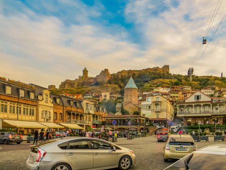 Panorama of the old city of Tbilisi. Old city center of Tbilisi Georgia. View of ancient streets.