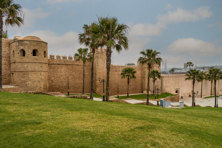 Old clay wall in the old medina of Rabat,Morocco.の写真素材