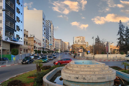 MEKNES, MOROCCO. New residential buildings in Meknes center. Meknes is one of the four Imperial cities of Morocco and the sixth largest city by population in the kingdom.の写真素材