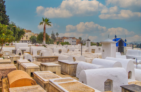The historical Jewish cemetery of The Ibn Danan Synagogue (from the 17th century), located in the Jewish district in Fez, Morocco, Africa.の写真素材